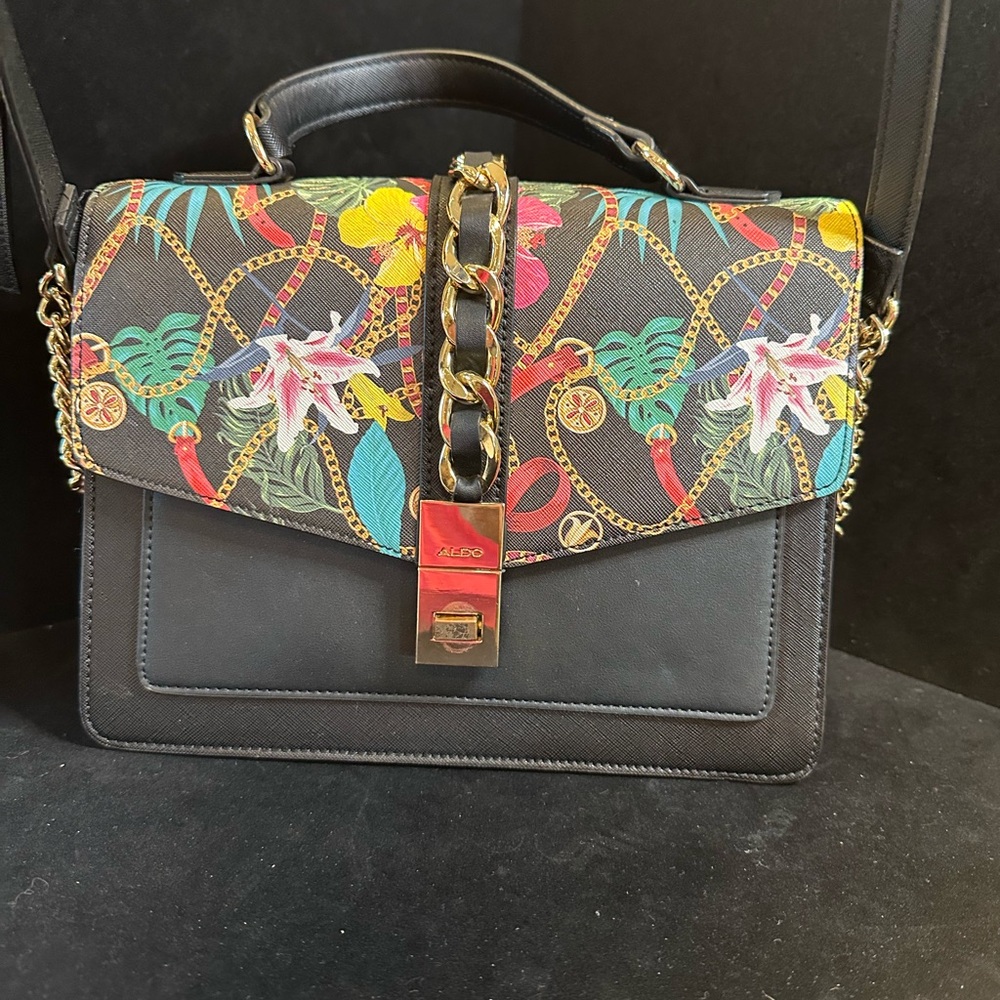 Aldo Black and Multicolor Floral Satchel - Picture 8 of 14